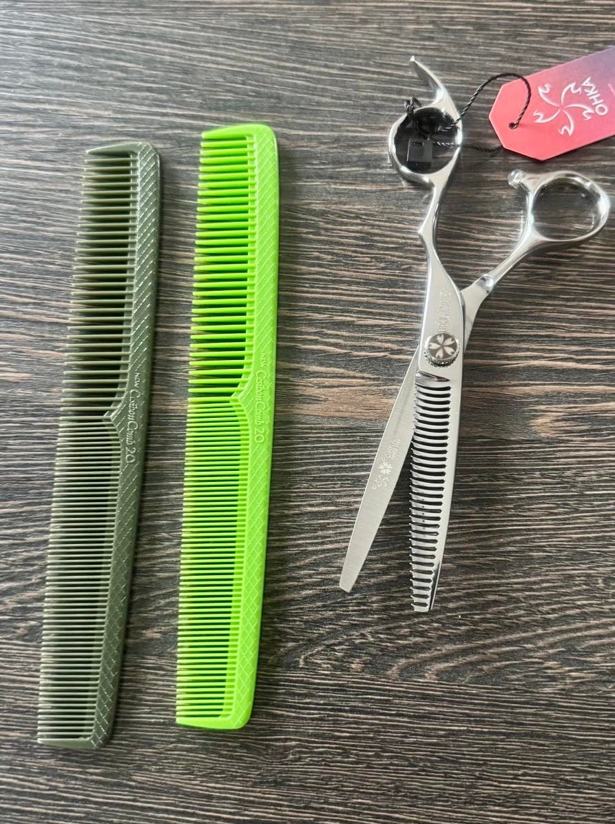 ohka Hairdressing Scissors Joewell AR offer OHKA Elite ND630W - 30 tooth soft cut texturisers and a free Cesibon Green Comb