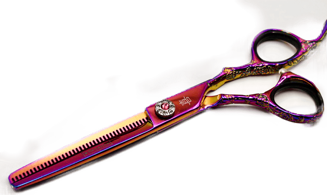 yoi Scissor Sets 6" 30 Tooth Thinning Scissor Purple tattoo Jewel scissor set 5.5 - 6 inch