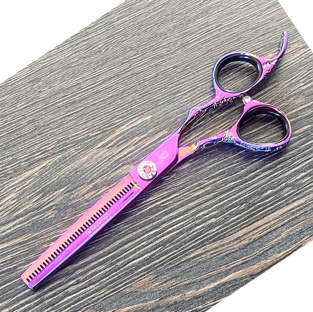 yoi Scissor Sets 6" 30 Tooth Thinning Scissor Purple tattoo Jewel texturizing scissor